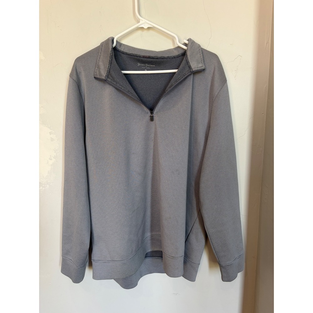 Hickey Freeman Mens XL Quarter Zip Pullover Grey Micro Stripe Performance Top
